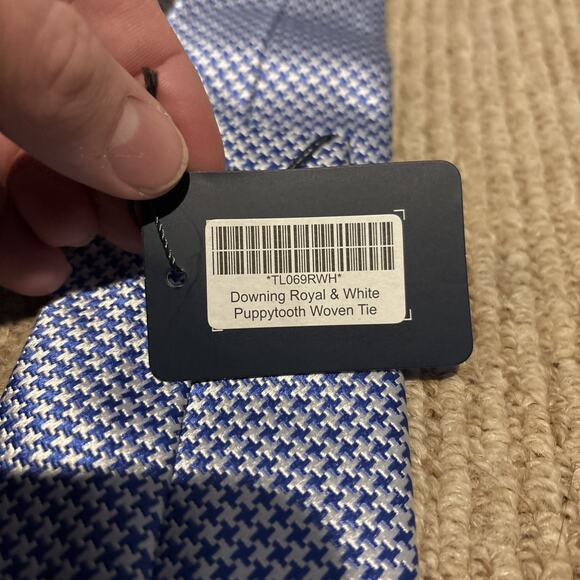 CHARLES TYRWHITT Downing Royal & White Woven Puppytooth Silk Tie NWT - Picture 9 of 9
